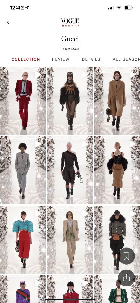 Vogue Runway app screenshot Gucci collection
