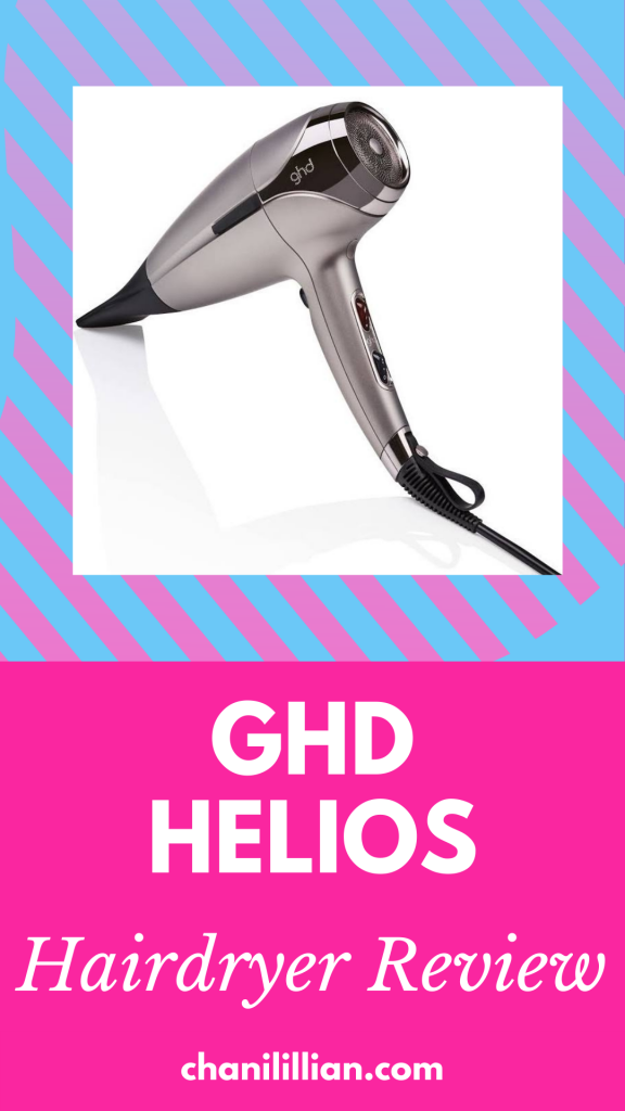 GHD Helios hairdryer with pink and blue background