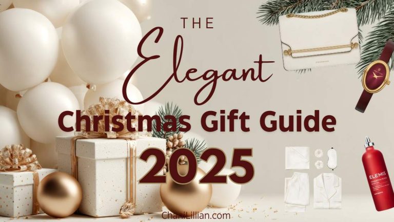 White and gold Christmas gifts underneath a Christmas tree with the words 'the elegant Christmas gift guide 2025' overlayed on top