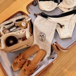 elegant suitcase with Hermes Orans, Chanel and a bikini